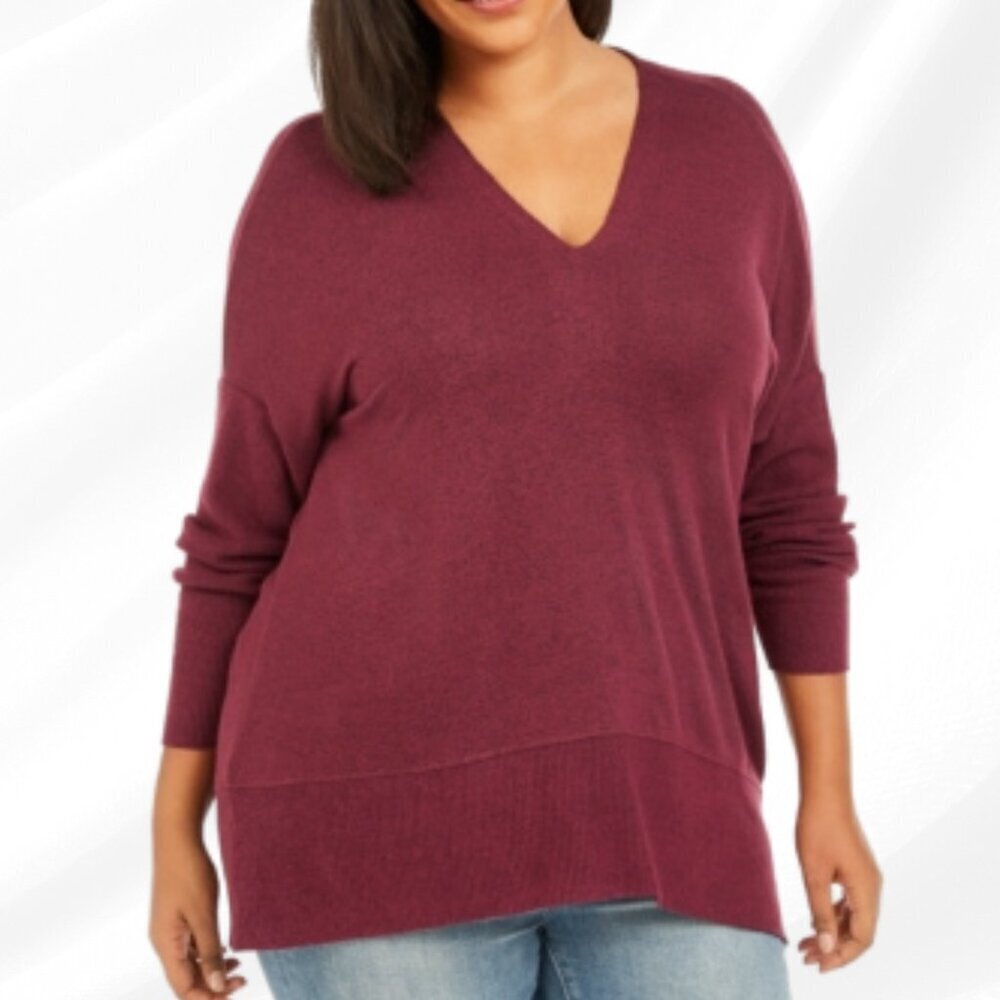 2/$50 Style & Co Womens Plus Ribbed V Neck Sweater 3X NWT